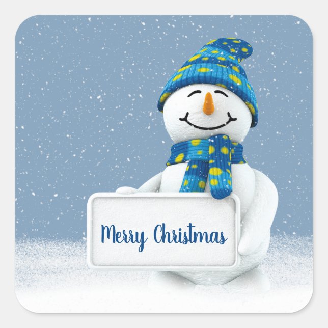 Sticker Carré Snowman de Noël avec signe (Devant)