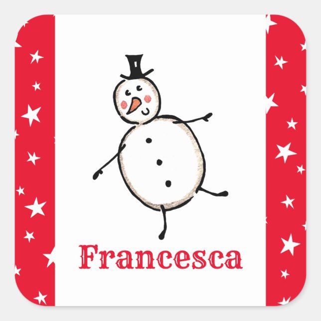 Sticker Carré Snowman de Noël personnalisé (Devant)