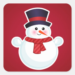 Sticker Carré Snowman de Noël sur l'Arrière - plan rouge