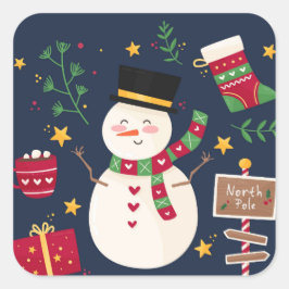 Sticker Carré Snowman de vacances décoratif