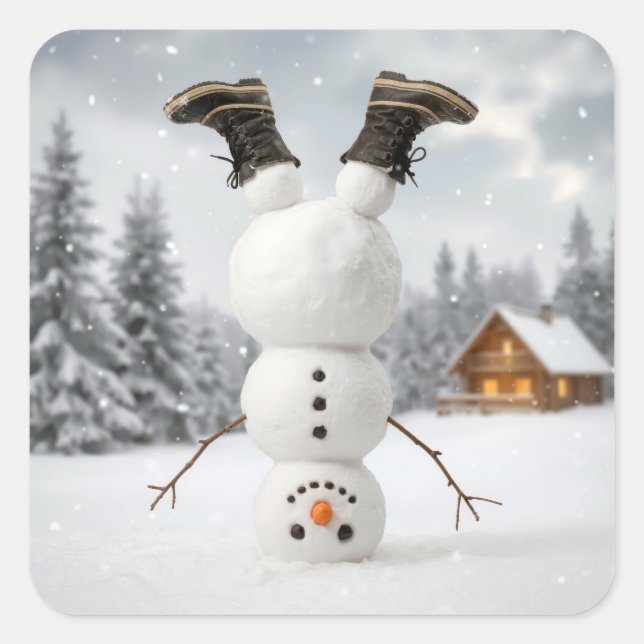 Sticker Carré Snowman Doing a Headstand  (Devant)