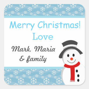 Sticker Carré Snowman et Snowflakes Personnalisé