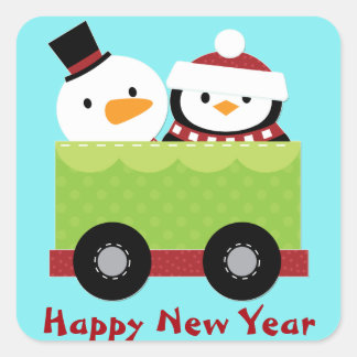Sticker Carré Snowman Penguin Train Voiture Noël