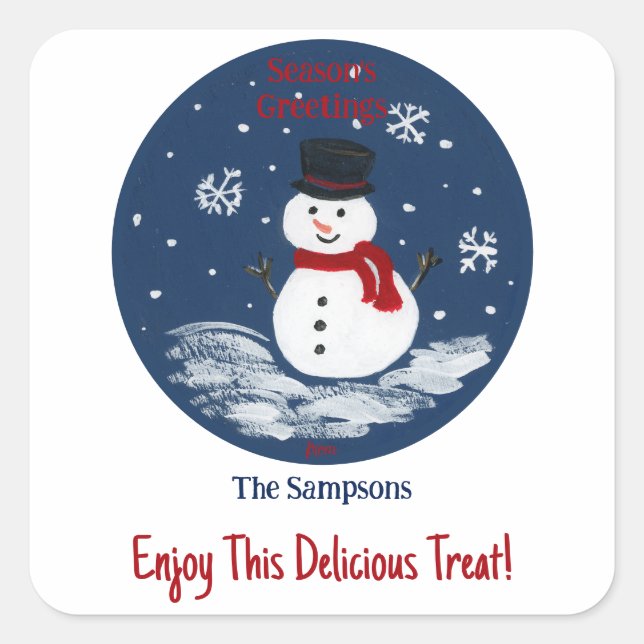 Sticker Carré Snowman Red PERSONNALISER (Devant)