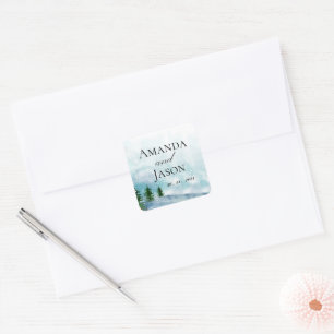 Sticker Carré Snowy Winter Morning Blue Hues Mariage
