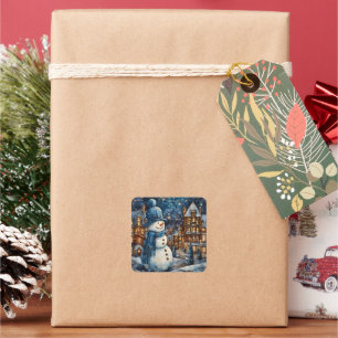 Sticker Carré Snowy Winter Town Wonderland