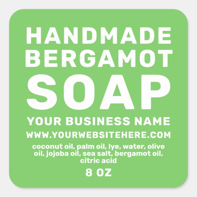 Sticker Carré Soap Bergamot à la main moderne vert brillant (Devant)