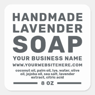 Sticker Carré Soap Lavande Faite À La Main Moderne Noir Blanc