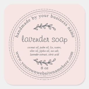Sticker Carré Soap Rustique Lavande Faite À La Main Rose