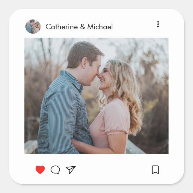 Sticker Carré Social Media Post Style Photo et nom Couple (Devant)
