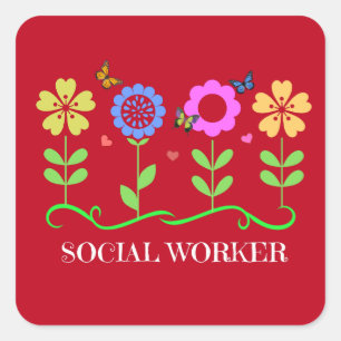 Sticker Carré Social Worker, design populaire,