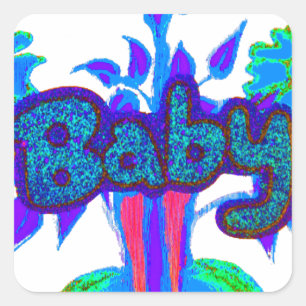 Sticker Carré Soft Cyan Blue Flower Art : A Baby's Touch.