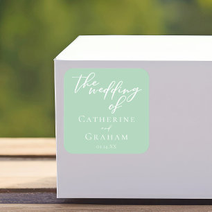 Sticker Carré Soft Mint Vert Blanc Script Printemps Mariage