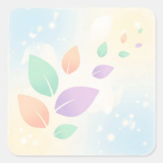 Sticker Carré Soft Pastel Abstract Floating Leaves