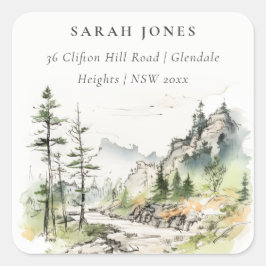 Sticker Carré Soft Woods Mountain Landcape Adresse de croquis
