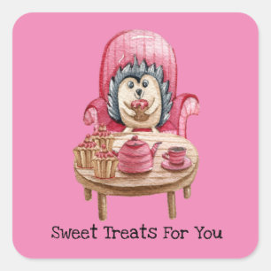 Sticker Carré Soins sucrés pour vous - Porcupine Valentine Card