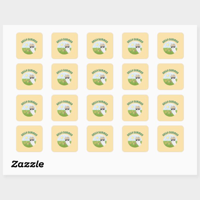 Sticker Carré Soirée alpaka Hello Summer Alpaca (Feuille)