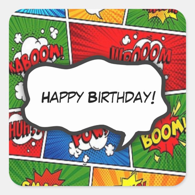 Sticker Carré Soirée Anniversaire de enfant de style BD (Devant)