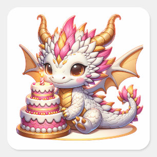Sticker Carré Soirée d'anniversaire de la fille du Dragon rose e