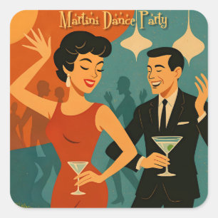Sticker Carré Soirée Dansante Martini du Milieu du Siècle