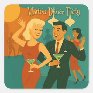 Sticker Carré Soirée Dansante Martini du Milieu du Siècle