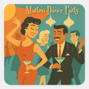 Sticker Carré Soirée Dansante Martini du Milieu du Siècle