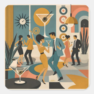 Sticker Carré Soirée de danse de cocktail Martini Hippie du mili