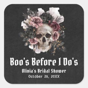 Sticker Carré Soirée de Fiançailles Crâne d'Halloween Boo's Befo