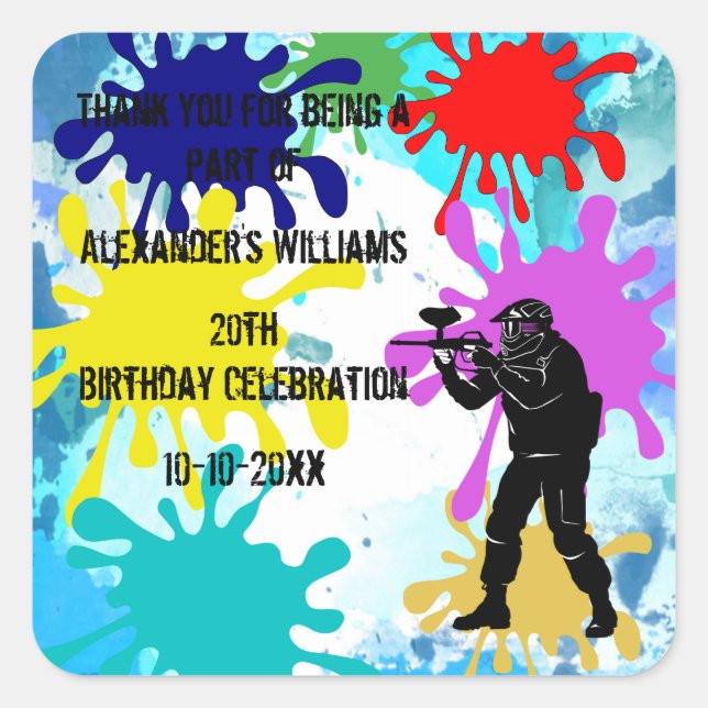 Sticker Carré Soirée de Paintball (Devant)