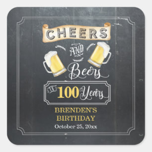 Sticker Carré Soirées et bières à 100 ans fête d'anniversair