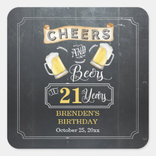 Sticker Carré Soirées et bières à 21 ans fête d'anniversaire