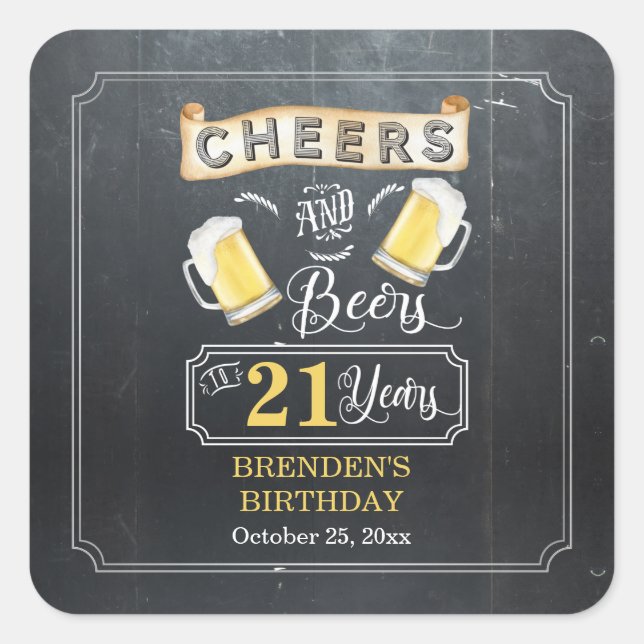 Sticker Carré Soirées et bières à 21 ans fête d'anniversaire (Devant)