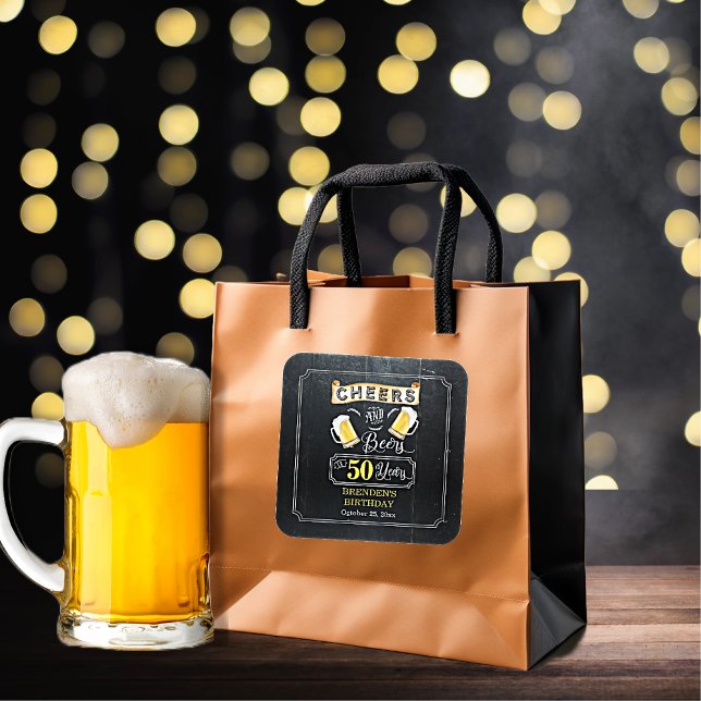 Sticker Carré Soirées et bières à 50 ans fête d'anniversaire (Cheers and Beers to 50 Year Birthday Party Square Sticker)