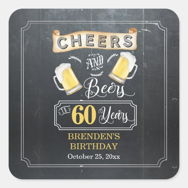 Sticker Carré Soirées et bières à 60 ans fête d'anniversaire (Devant)