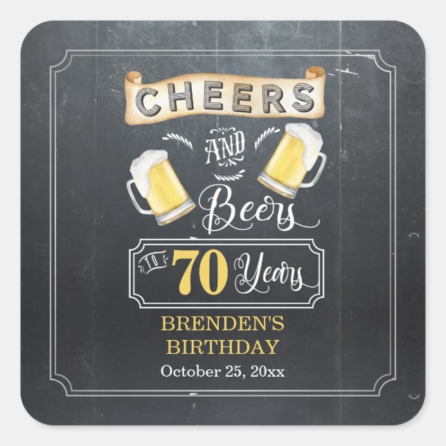 Sticker Carré Soirées et bières à 70 ans fête d'anniversaire (Devant)