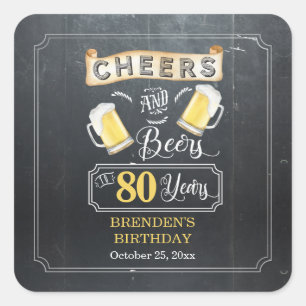 Sticker Carré Soirées et bières à 80 ans fête d'anniversaire