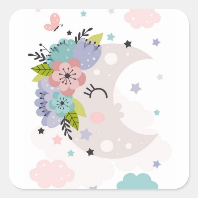 Sticker Carré Sois le soleil ! Lune. Fleurs. (Devant)