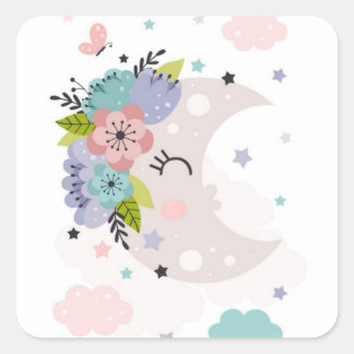Sticker Carré Sois le soleil ! Lune. Fleurs.