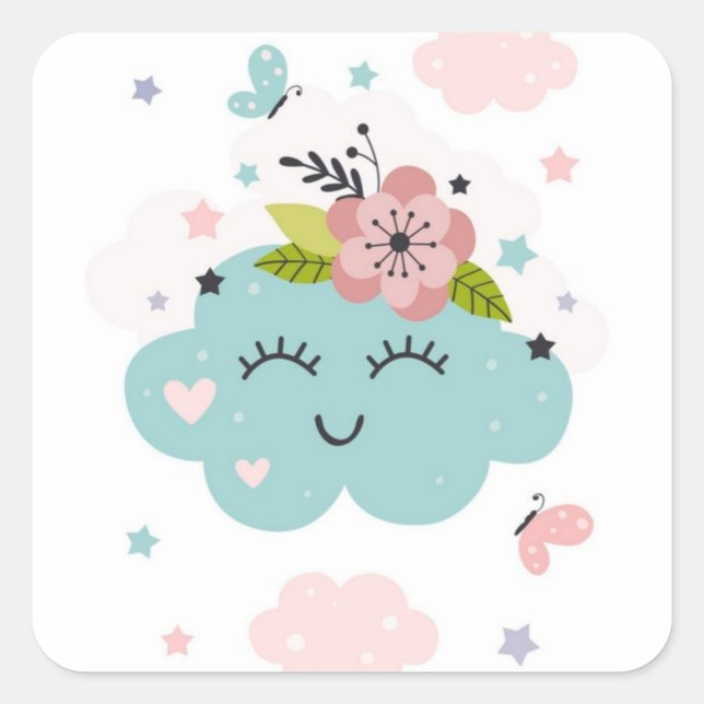 Sticker Carré Sois le soleil ! Nuage. Fleurs. (Devant)
