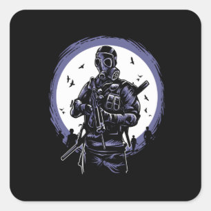 Sticker Carré Soldat du masque à gaz