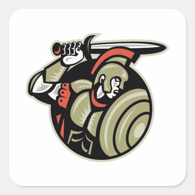 Sticker Carré Soldat Roman Centurion Avec Épée Et Bouclier (Devant)