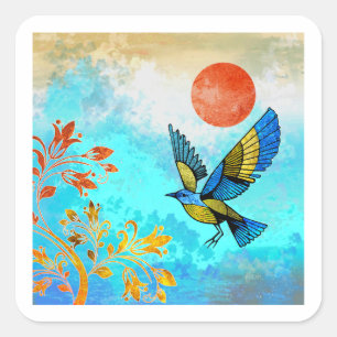 Sticker Carré Soleil de l'arbre d'oiseaux