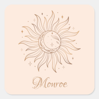 Sticker Carré Soleil et lune céleste d'or sur le blush