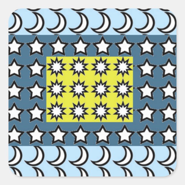 Sticker Carré Soleil, Lune et étoiles (Devant)