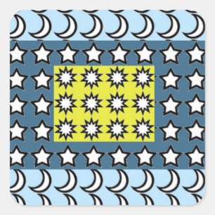 Sticker Carré Soleil, Lune et étoiles