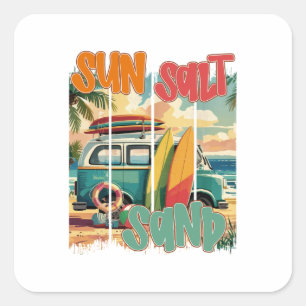 Sticker Carré Soleil, sel, sable - Vibes de plage rétro