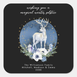Sticker Carré Solstice d'hiver Deer Bleu Blanc Noël