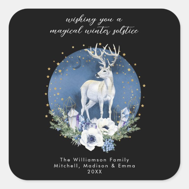 Sticker Carré Solstice d'hiver Deer Bleu Blanc Noël (Devant)
