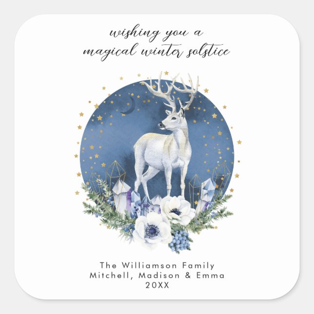 Sticker Carré Solstice d'hiver Deer Bleu Blanc Noël (Devant)