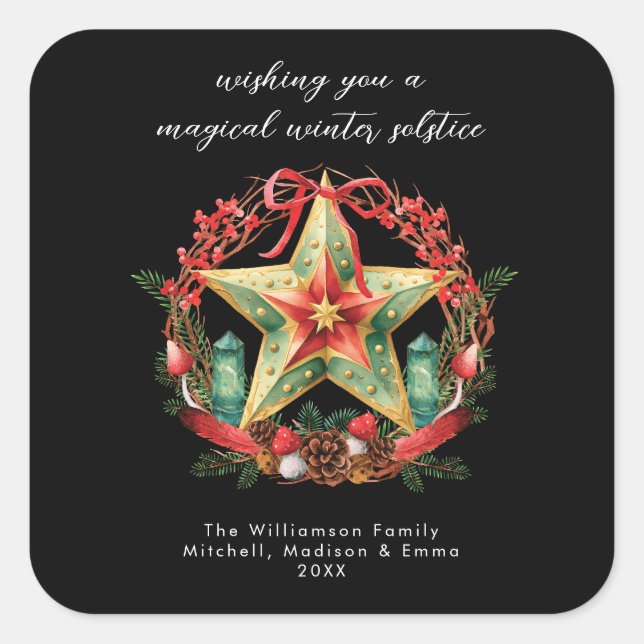 Sticker Carré Solstice d'hiver Wreath Star Noël Yule (Devant)